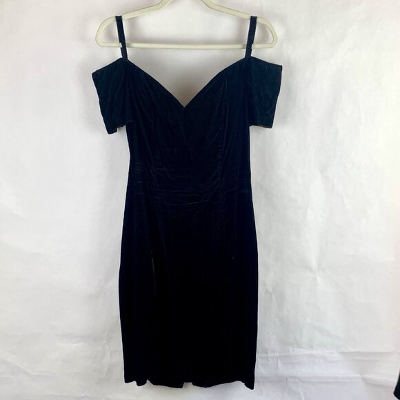 Vtg 80s Black Velvet Mini Dress Whimsigoth Sweetheart Neck Off The Shoulder - Picture 1 of 16